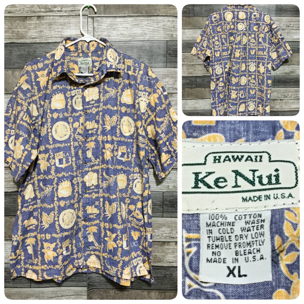 Ke Nui UCLA Bruins Hawaiian Shirt Men’s XL Blue Yellow Floral Button Up